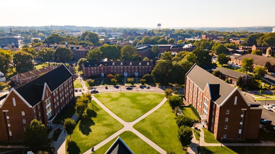 Aerial view of part of campus