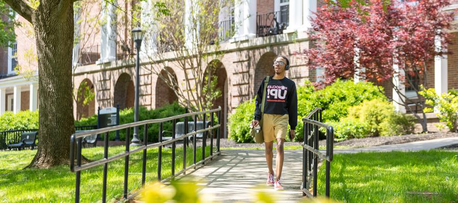 Student walking on campus